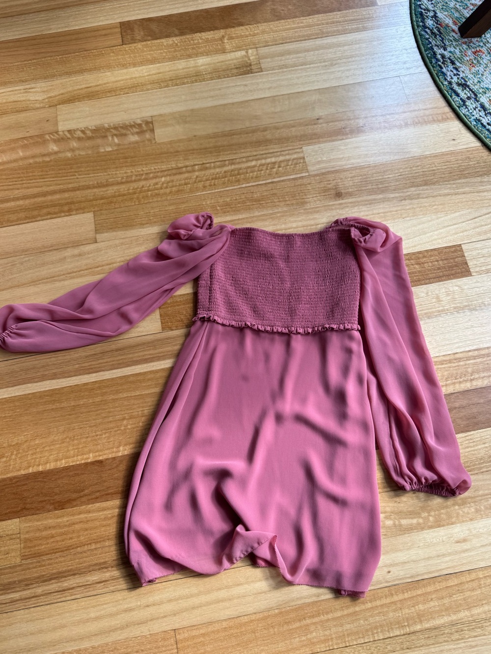 Wilfred Rose Pink Smocked Long-Sleeve Mini Dress